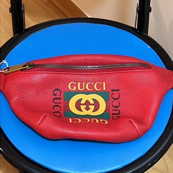 ❤️NWOT Gucci Belt Grained Logo Hibiscus Red Calfskin Cross Body Bag - Picture 13 of 14